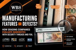 &iquest;Caracter&iacute;sticas de fabricaci&oacute;n o defectos? C&oacute;mo las empresas de grading eval&uacute;an los billetes con hilos de seguridad y l&aacute;mina фото