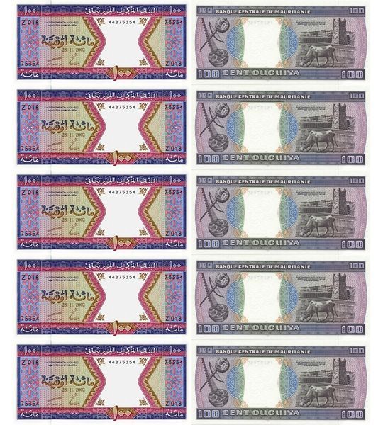 10 张 100 乌吉亚纸币, 毛里塔尼亚, 2002年, 全新 003599 фото 10 张 100 乌吉亚纸币, 毛里塔尼亚, 2002年, 全新 003599 фото