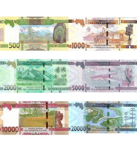 6 банкнот 500, 1000, 2000, 5000, 10000, 20000 Francs, Гвінея, 2022 - 2024 рік, UNC 004197 фото 6 банкнот 500, 1000, 2000, 5000, 10000, 20000 Francs, Гвінея, 2022 - 2024 рік, UNC 004197 фото