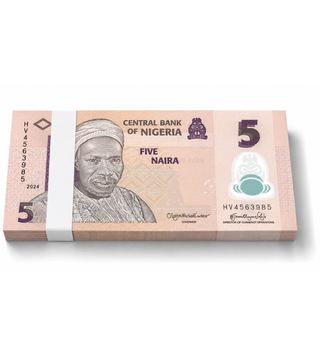 100 billetes de 5 Naira, Nigeria, 2024, UNC Pol&iacute;mero 003558 фото