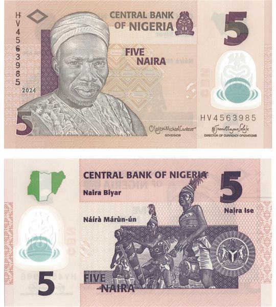 100 banconote da 5 Naira, Nigeria, 2024, UNC Polimero 003558 фото