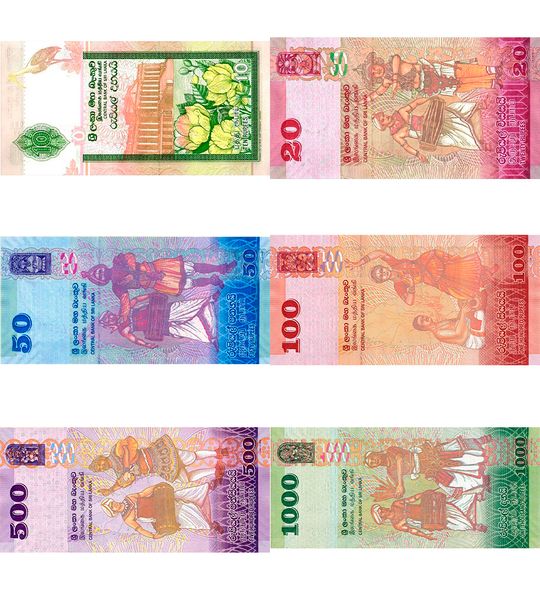6 банкнот 10, 20, 50, 100, 500, 1000 Rupees, Шрі Ланка, 2006 - 2021 рік, UNC 001366 фото