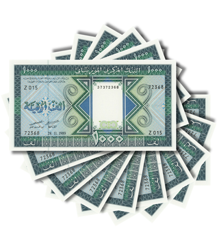 10 banknot&oacute;w 1000 Ouguiya, Mauretania, 1989, UNC