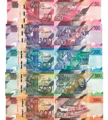 5 банкнот 50, 100, 200, 500, 1000 Shillings, Кенія, 2019 рік, UNC 002563 фото