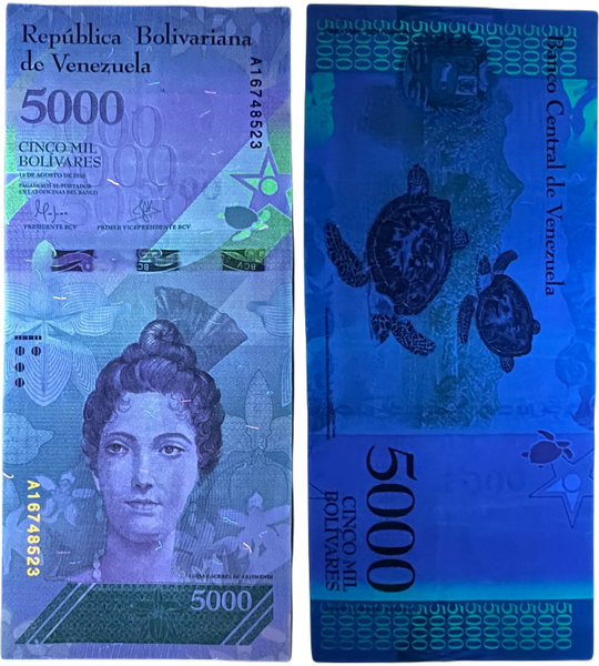 10 banknotes of 5000 Bolivares, Venezuela, UNC