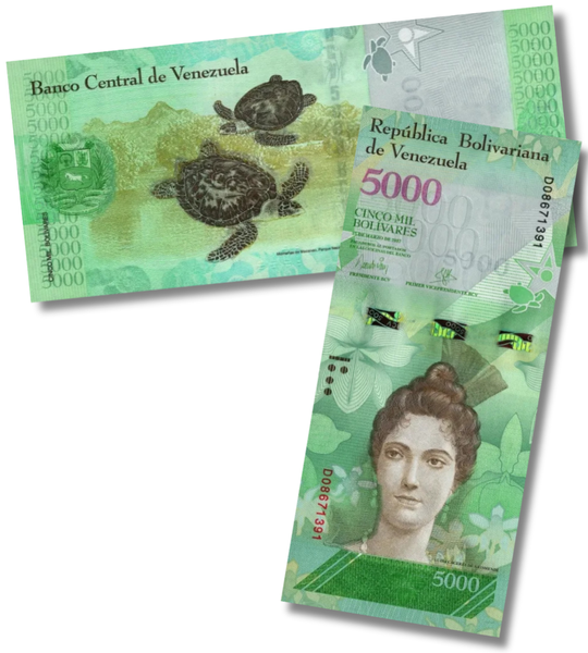 10 banknotes of 5000 Bolivares, Venezuela, UNC