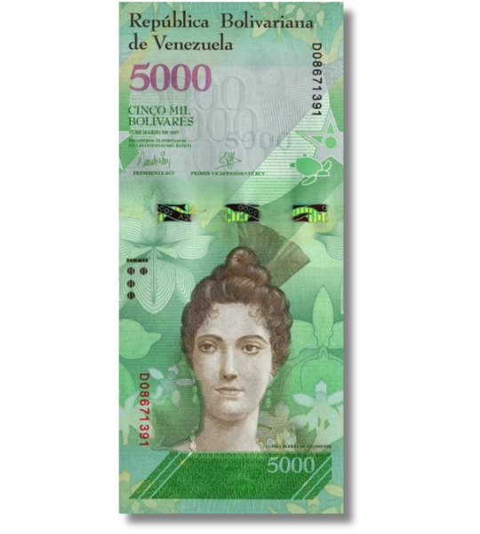 10 banknotes of 5000 Bolivares, Venezuela, UNC