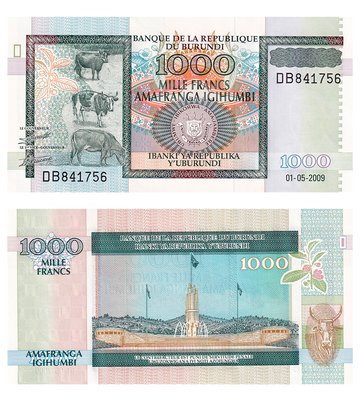 1000 Francs, Бурунді, 2009 рік, UNC 002664 фото