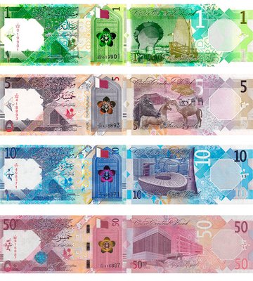 4 banknoty 1, 5, 10, 50 Riyals, Qatar, 2020 - 2022, UNC