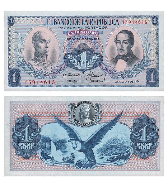 1 Peso, Колумбія, 1974 рік, UNC 001368 фото