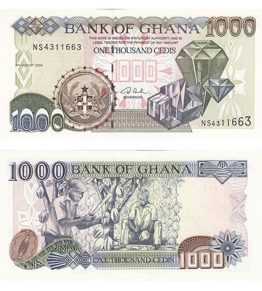 1000 Cedis, Ghana, 2003, UNC 004490 фото 1000 Cedis, Ghana, 2003, UNC 004490 фото