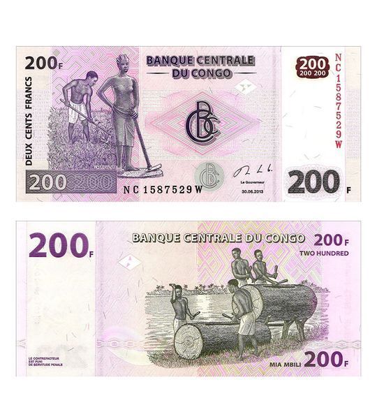 200 Francs, Конго, 2013 рік, UNC 000401 фото 200 Francs, Конго, 2013 рік, UNC 000401 фото