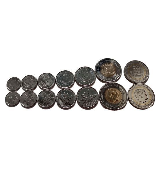 7 coins 1, 5, 10, 25, 50 Cents, 1, 5 Guilders, Curacao, Sint Maarten, 2025, UNC