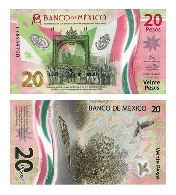 20 Pesos, Mexico, 2022, UNC Polymer