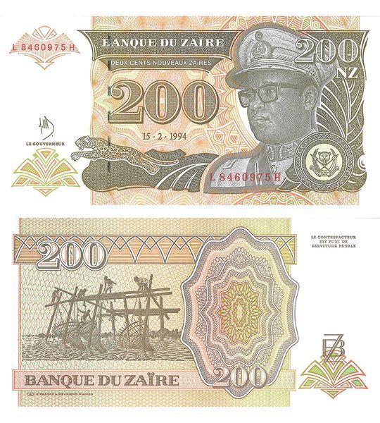 200 Novos Zaires, Zaire, 1994, UNC 004542 фото 200 Novos Zaires, Zaire, 1994, UNC 004542 фото