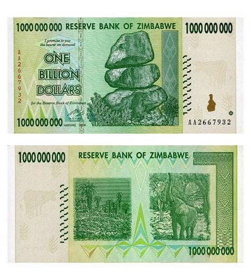 1000000000 Dollars, Zimbabwe, 2008, UNC