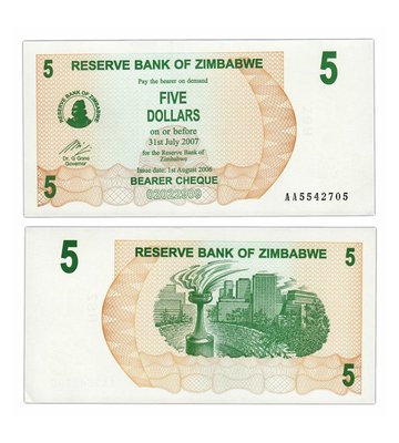 5 Dollars, Zimbabwe, 2006, UNC