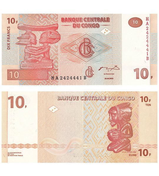 10 Francs, Конго, 2003 рік, UNC 002819 фото 10 Francs, Конго, 2003 рік, UNC 002819 фото