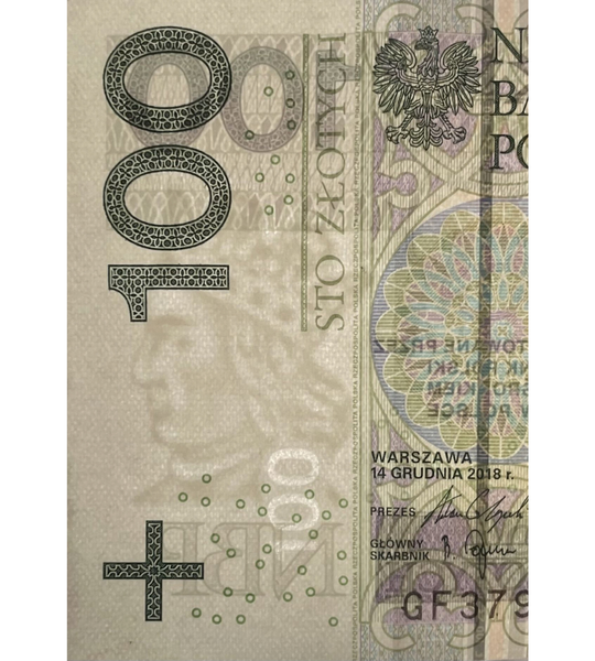 100 Zlotys, Pol&ocirc;nia, ano de 2018, UNC 005606 фото
