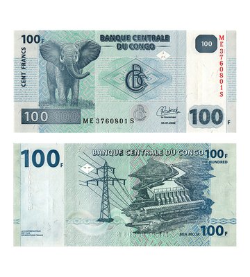 100 Francs, Конго, 2022 рік, UNC 001324 фото