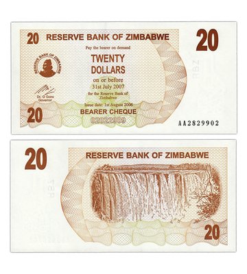 20 Dollars, Зімбабве, 2006 рік, UNC 001869 фото