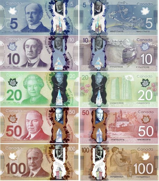 5 banconote 5, 10, 20, 50, 100 Dollars, Canada, 2011 – 2016, UNC Polymer 004741 фото 5 banconote 5, 10, 20, 50, 100 Dollars, Canada, 2011 – 2016, UNC Polymer 004741 фото