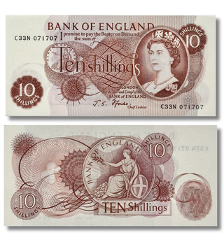 10 Shilling, England, 1962 - 1966, XF / aUNC 004791 фото
