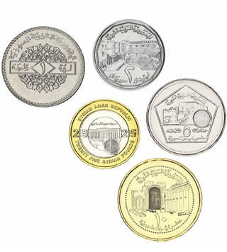 5 M&uuml;nzen 1, 2, 5, 10, 25 Pfund, Syrien, Jahre 1993 - 2003, UNC 005408 фото