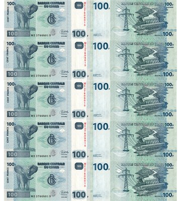 10 banknotów 100 Francs, Kongo, 2022, UNC