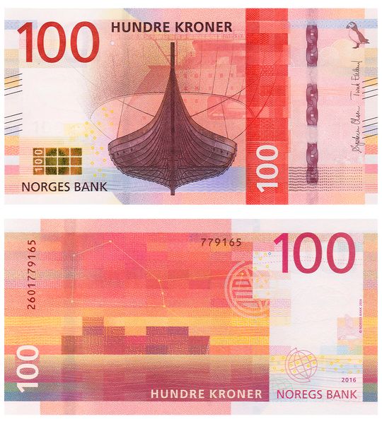 100 Kroner, Норвегія, 2016 рік, UNC 002671 фото