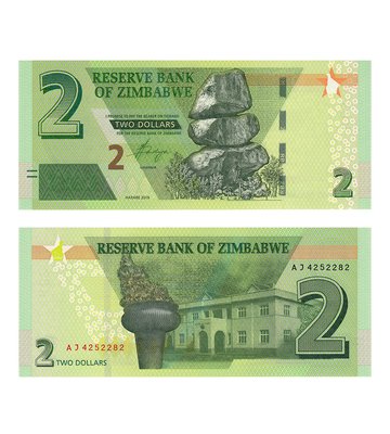 2 Dollars, Зімбабве,  2019 рік, UNC 001458 фото