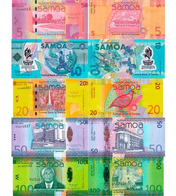 5 banknotes 5, 10, 20, 50, 100 Tala, Samoa, 2012 - 2017, UNC
