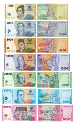 7 банкнот 1000, 2000, 5000, 10000, 20000, 50000, 100000 Rupiah, Індонезія, 2022 рік, UNC 000708 фото