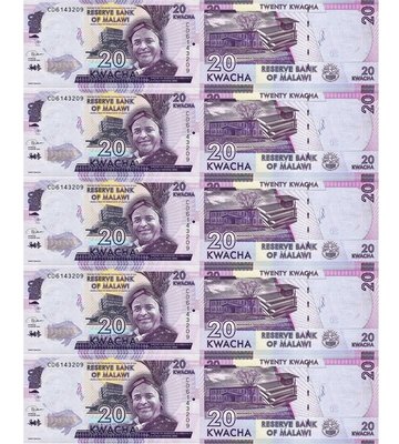 10 banknotes 20 Kwacha, Malawi, 2020, UNC