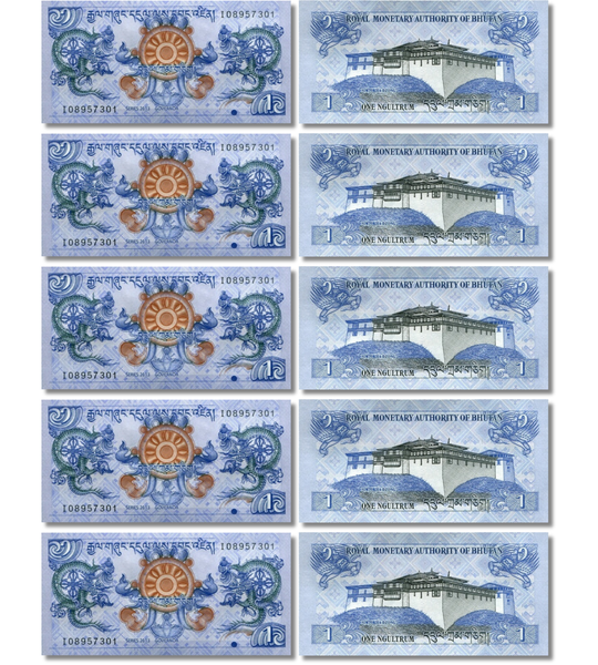 10 banknotes 1 Ngultrum, Bhutan, 2013, UNC