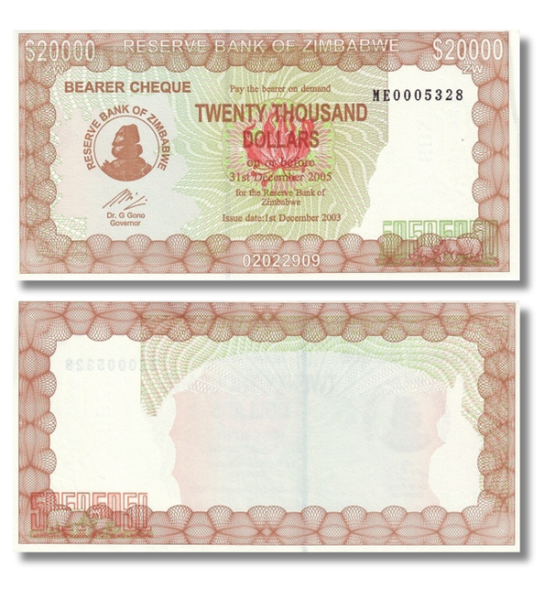 20000 dolarów, Zimbabwe, 2003 rok, UNC