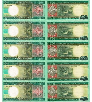 10 banknotes 500 Ouguiya, Mauritania, 2013, UNC