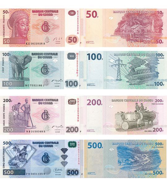 4 банкноти 50, 100, 200, 500 Francs, Конго, 2013 - 2022 рік, UNC 002474 фото 4 банкноти 50, 100, 200, 500 Francs, Конго, 2013 - 2022 рік, UNC 002474 фото