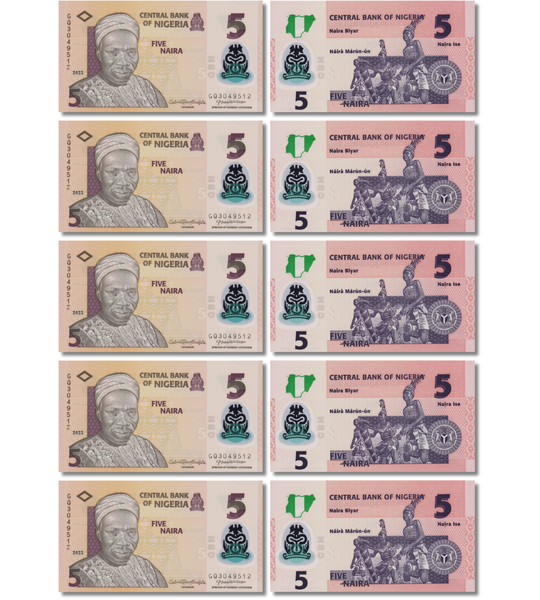 10 banknotes 5 Naira, Nigeria, 2022, UNC Polymer