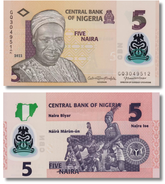 10 banknotes 5 Naira, Nigeria, 2022, UNC Polymer