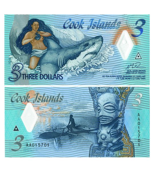 3 Dollars, Острови Кука, 2021 рік, UNC Polymer 002233 фото