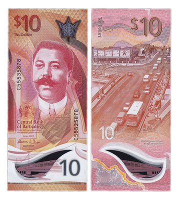 10 Dollars, Барбадос, 2022 рік, UNC Polymer 001730 фото