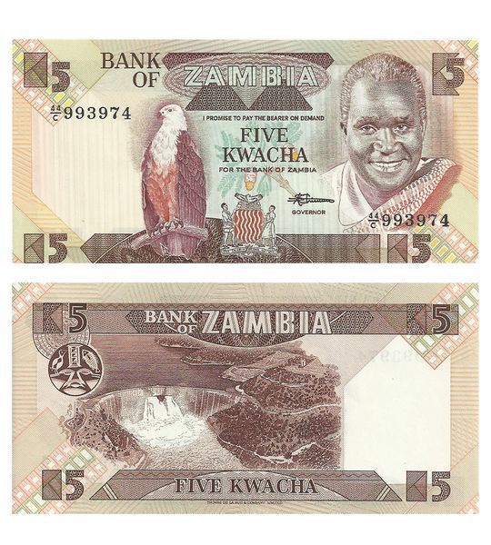 5 Kwacha, Замбія, 1980 - 1988 рік, UNC 001780 фото 5 Kwacha, Замбія, 1980 - 1988 рік, UNC 001780 фото