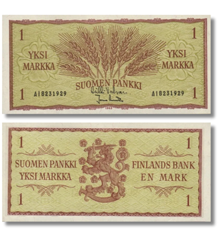 1 Markka, Finl&acirc;ndia, 1963, UNC 005364 фото