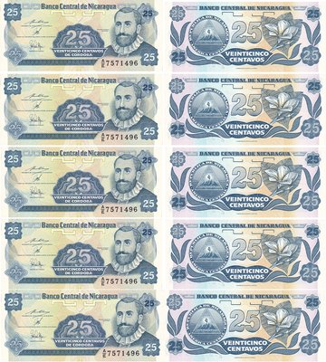 10 banknotes 25 Centavos, Nicaragua, 1991, UNC
