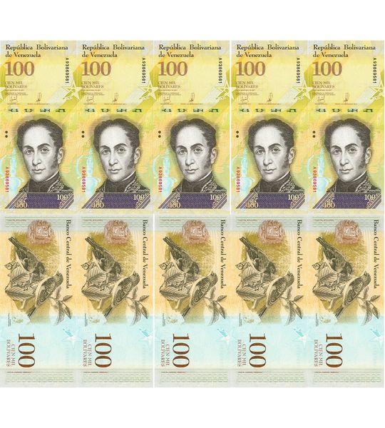 10 банкнот 100000 Bolivares, Венесуела, 2017 рік, UNC 002427 фото