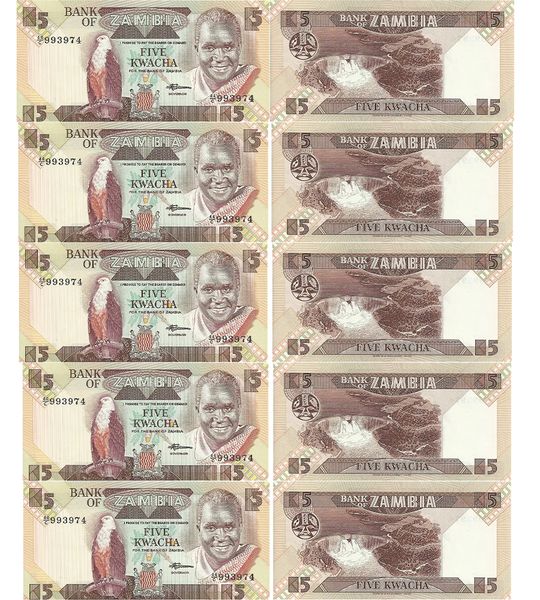 10 банкнот 5 Kwacha, Замбія, 1980 - 1988 рік, UNC 001781 фото