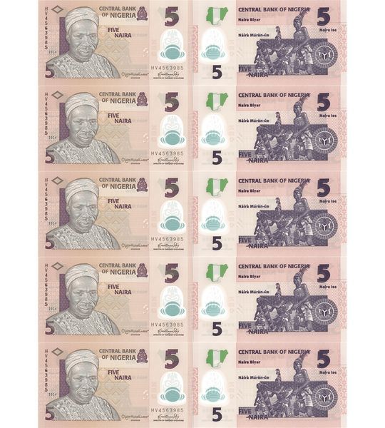 10 banknotes 5 Naira, Nigeria, 2024, UNC Polymer