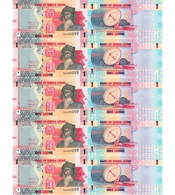 10 банкнот 1 Leone, Сьєрра-Леоне, 2022 рік, UNC 001382 фото