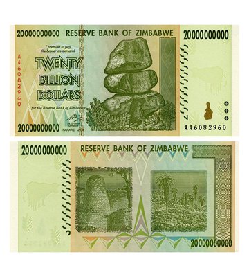 20000000000 Dollars, Zimbabwe, 2008, UNC